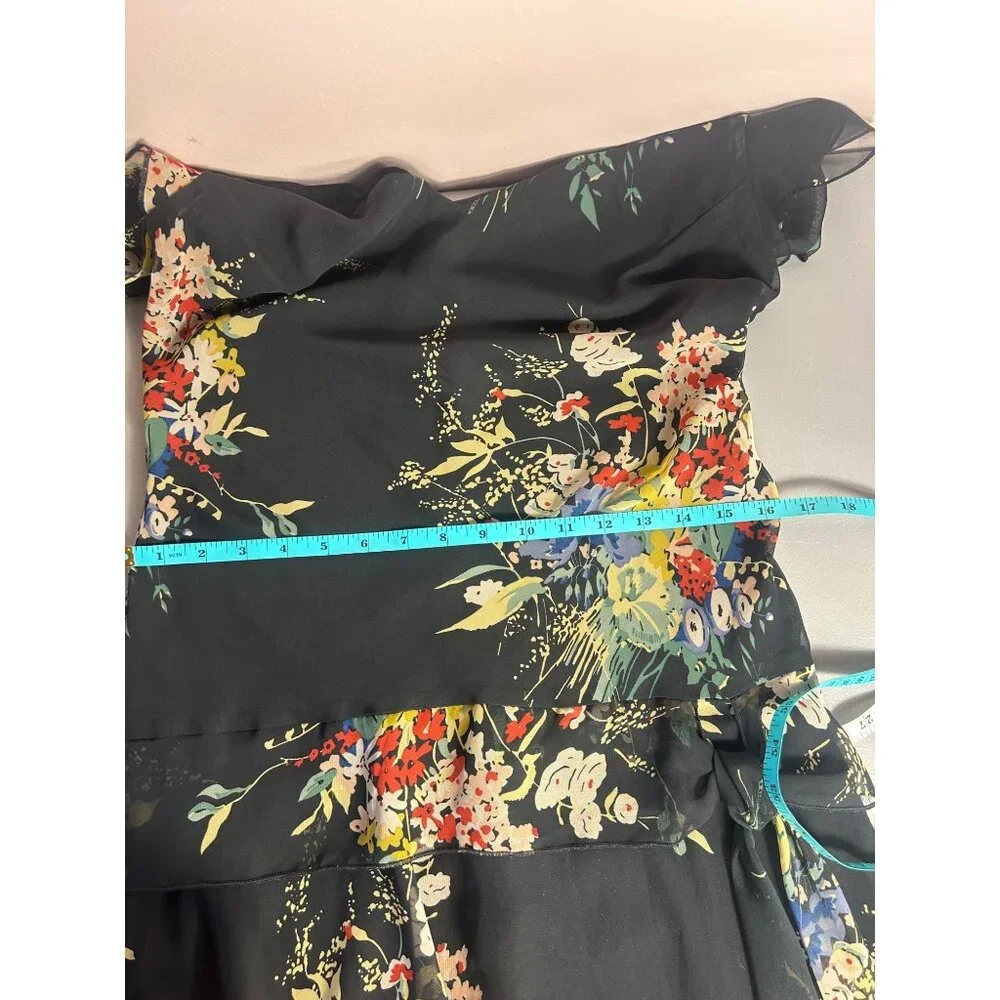 Dress Sz 6 Black Floral Asymmetrical Hem Drop Waist Whimsy Fairy Romantic - Picture 9 of 10